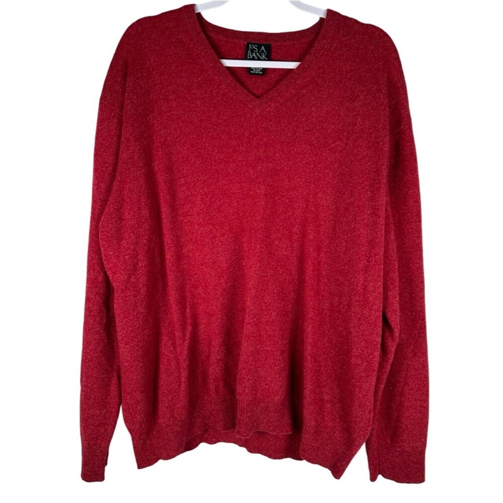 Jos. A. Bank 100% Cashmere Preppy Red V-Neck Long Sleeve Sweater Men’s Size XL